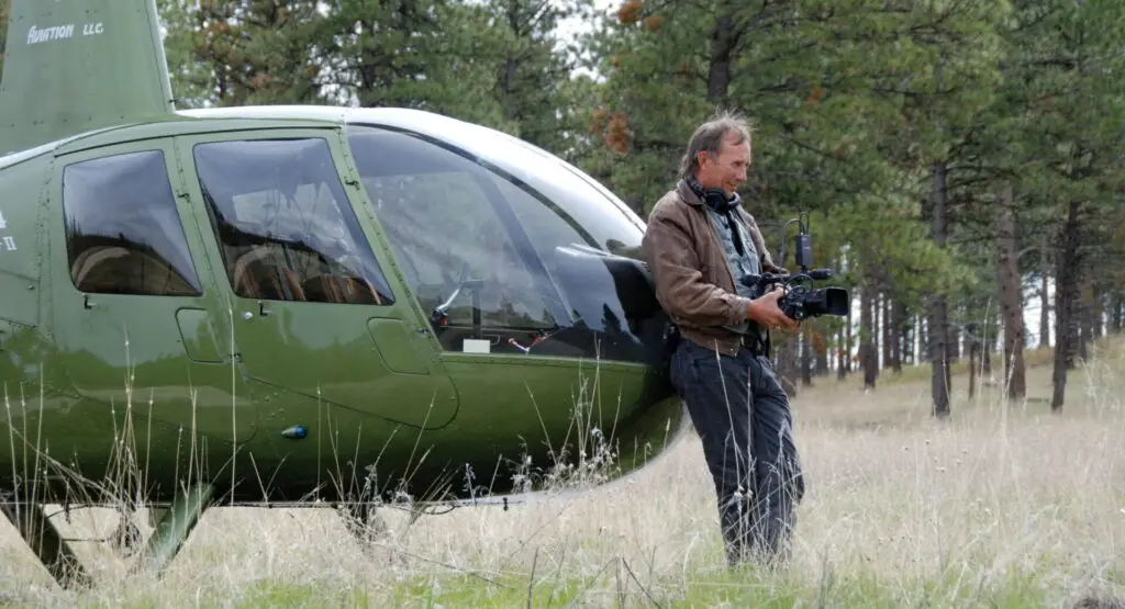 Video Whisperer on location shooting a helicopter logging documentary